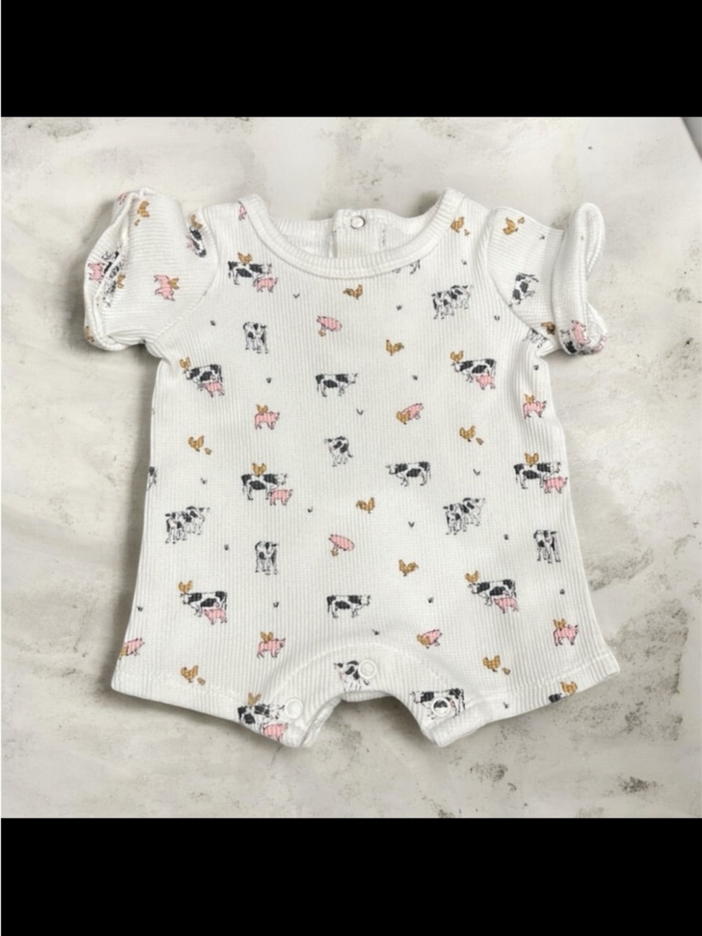 Mud Pie Baby Farm Animal Waffle Knit Shortie Romper - Girls/ Boys 0-3 Months